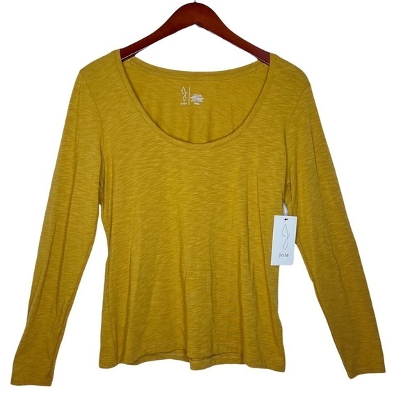 JOIE NWT Scoop Neck Modal Cotton Long Sleeve Top Size Medium in Heather Mustard - Picture 1 of 13